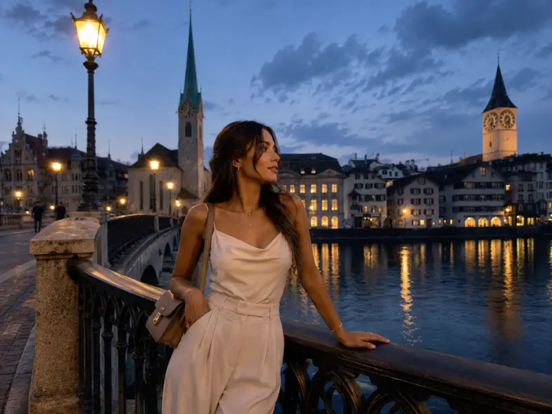 A high-class escort companion overlooking Lake Zurich with Top Companions